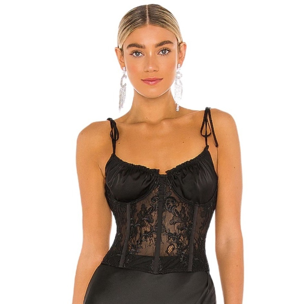 NWT V. Chapman Calla Lily Lace Corset Bustier Top Black Floral 0